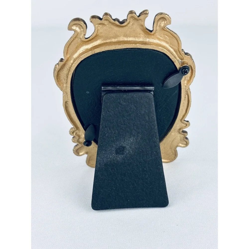 Ornate Vintage Bronze Metal Miniature Heart Floral Scroll Picture Frame